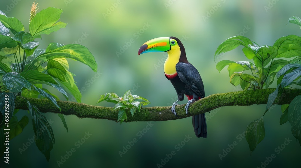 Fototapeta premium Close-up of a toucan with its striking beak and brigh