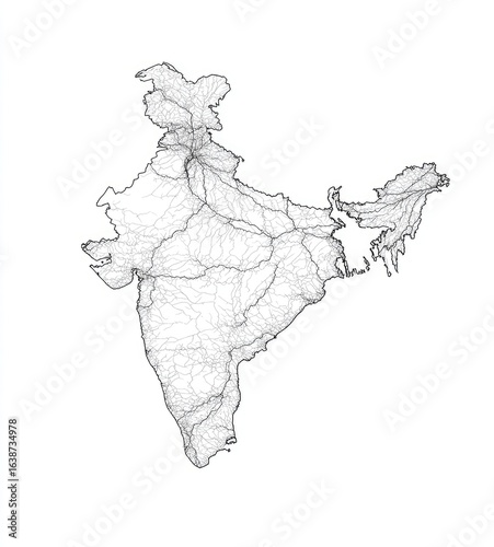 India map, detailed river network