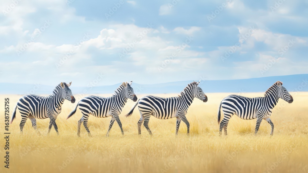 Obraz premium Majestic zebras in Kenyas wild plains captured mid-st