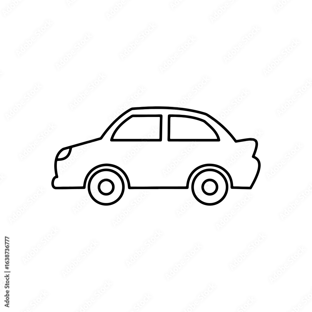 Simple outline drawing of a sedan car in profile view