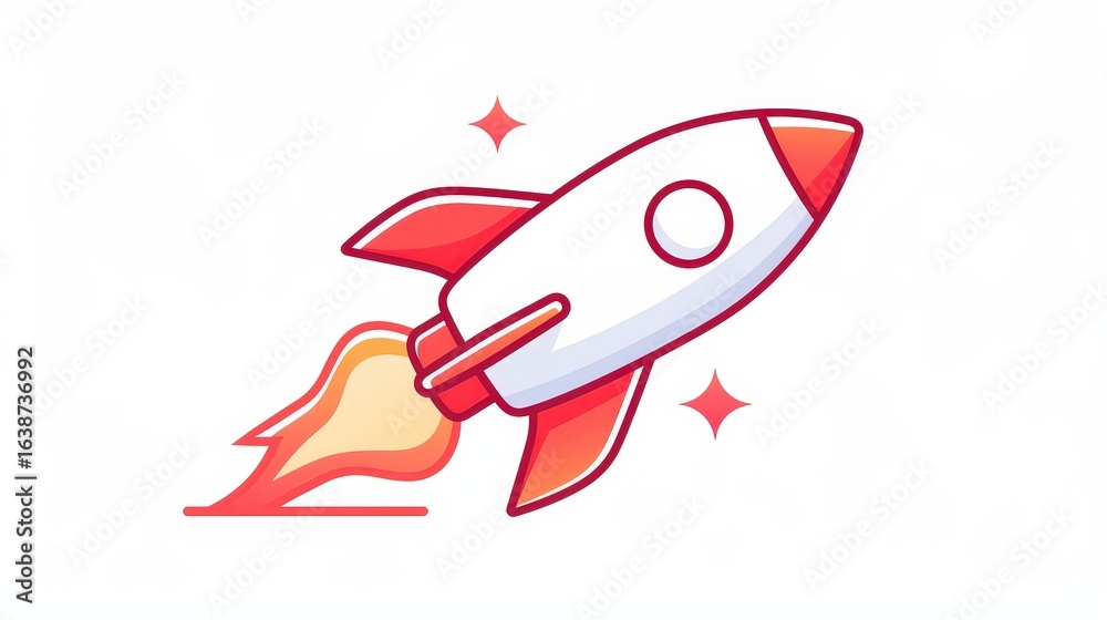 Fototapeta premium Sleek implement icon of a rocket launching from a platform, symbolizing project rollout and implementation, rendered in simple vector style with bold outlines on a white background.