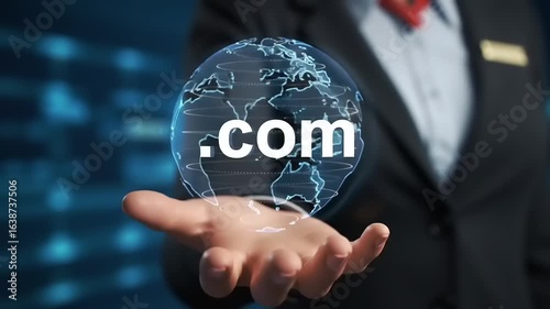 Global com Domain with Business Hand.