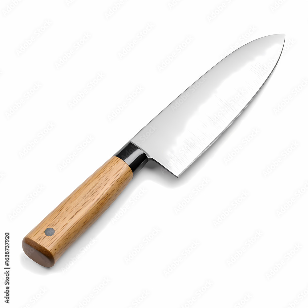 Fototapeta premium Chef knife stainless steel with wooden handle for kitchen cooking food