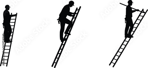 construction worker climbing ladder, silhouette man on ladder, safety helmet worker, repairman on ladder, handyman climbing, worker silhouette isolated, ladder safety illustration