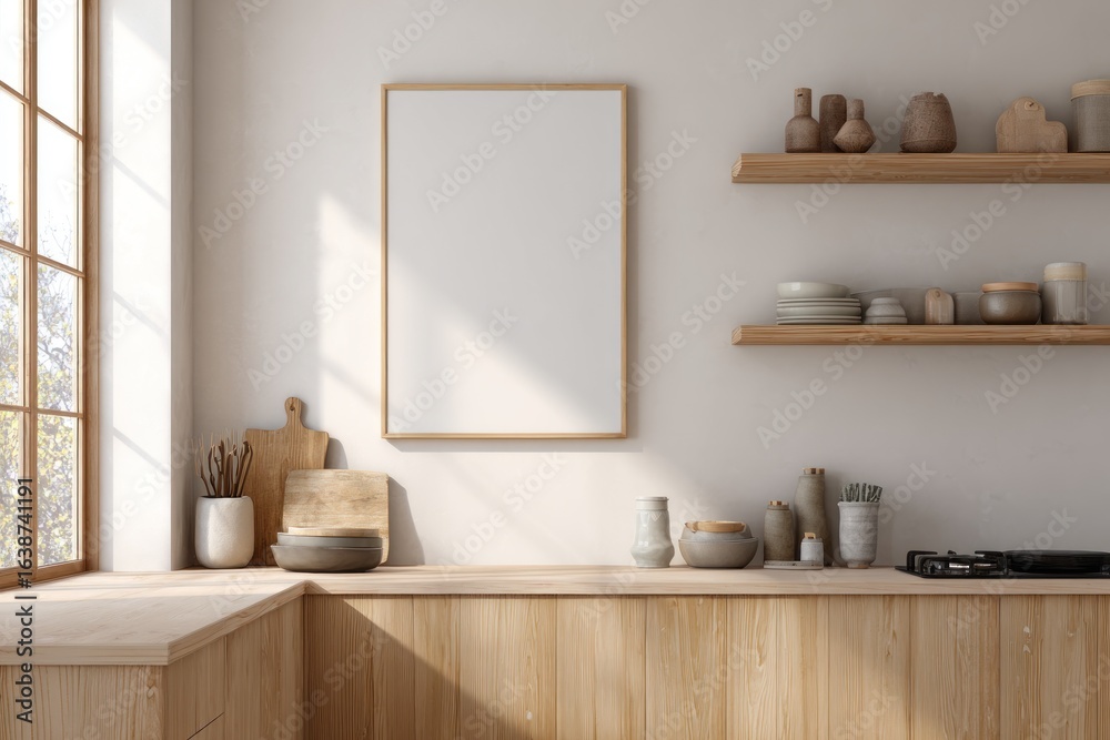 Fototapeta premium Modern kitchen interior with blank poster (3)