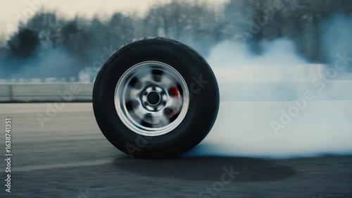 Car Tire Drifting With Smoke on Asphalt Road Motion Blur Effect
