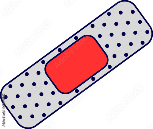 Vector of adhesive bandage. Red bandage on white background. Adhesive plaster illustration. Medical adhesive bandage. First aid kit