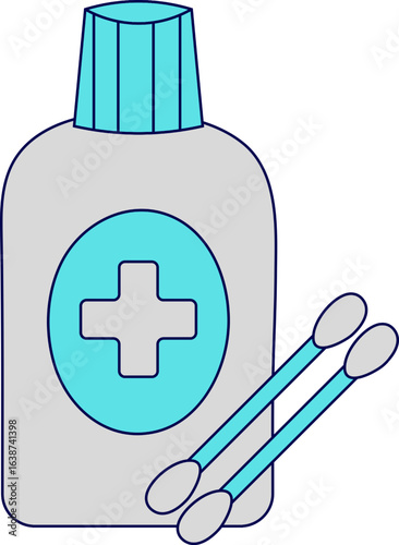 antiseptic solution and cotton swabs. first aid kit. Virus Swab. Coronavirus. antiseptic bottle with swabs. antiseptic bottle