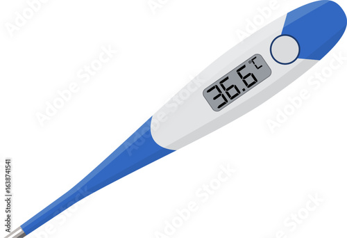 Thermometer isolated on white background. Beautiful medical white plastic modern electronic digital thermometer
