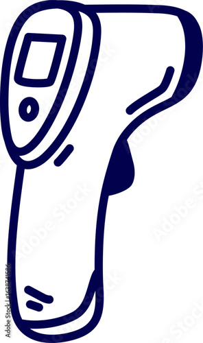 Vector illustration of a infrared thermometer. Contactless infrared digital thermometer. Healthcare and health monitoring concept. Infrared temperature gun icon, digital thermometer
