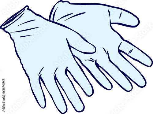 vector illustration of a Surgery gloves. Flat icon latex gloves isolated on white background. Simple doodle medical gloves icon.