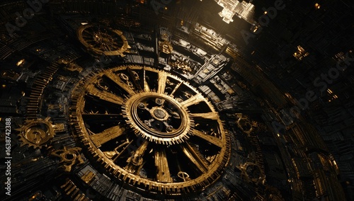 Wallpaper Mural Close-up view of intricate, golden gears and machinery within a dark, complex structure.  Vast, intricate  mechanical parts Torontodigital.ca