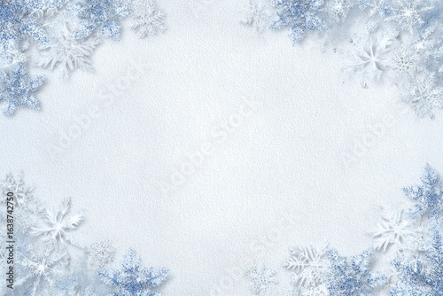 Light blue textured surface with intricate snowflakes forming a frame