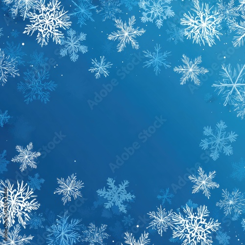 Winter snowflake border on a gradient blue background