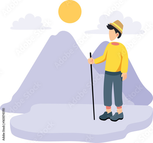 Man hiking on mountain peak illustration
