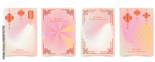 Chinese new year background with horse and lantern for A4 vertical design