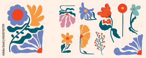 wavy groovy flower element object in naive style