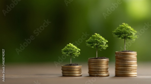 coins growing into trees symbolizing long-term investment growth 