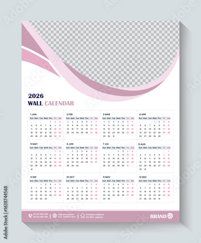 Calendar 2026, calendar 2026 week start Sunday corporate design template vector. wall calendar 2026, 2026 calendar design