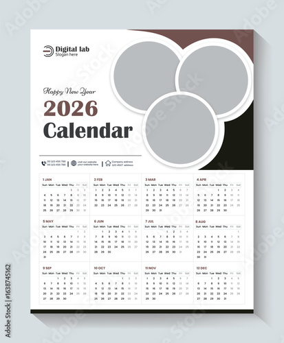 Calendar 2026, calendar 2026 week start Sunday corporate design template vector. wall calendar 2026, 2026 calendar design