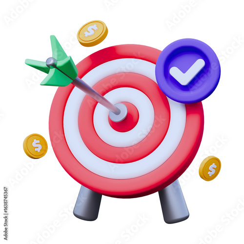 Target 3D Icon, Bullseye Illustration Isolated Transparent PNG, Goal Achievement, Aim, Objective Symbol, Focus Clipart for App, Web, UI, Logo, Business, Marketing, Strategy, Digital Design