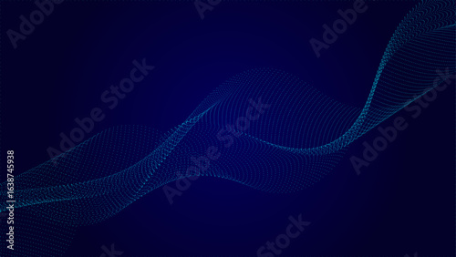 Vector abstract dynamic, wave - flow mesh particles pattern and dot on dark blue background. Illustration design futuristic, network technology background. Modern digital datum and science concept