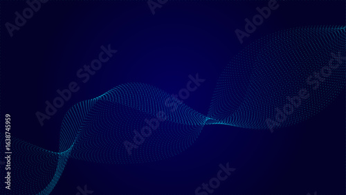 Vector abstract dynamic, wave - flow mesh particles pattern and dot on dark blue background. Illustration design futuristic, network technology background. Modern digital datum and science concept