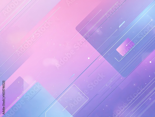 Abstract digital art with soft, pastel hues of pink and lavender.  Geometric shapes overlap and blend, with subtle, light streaks and lines.  A sense of movement and technology is implied
