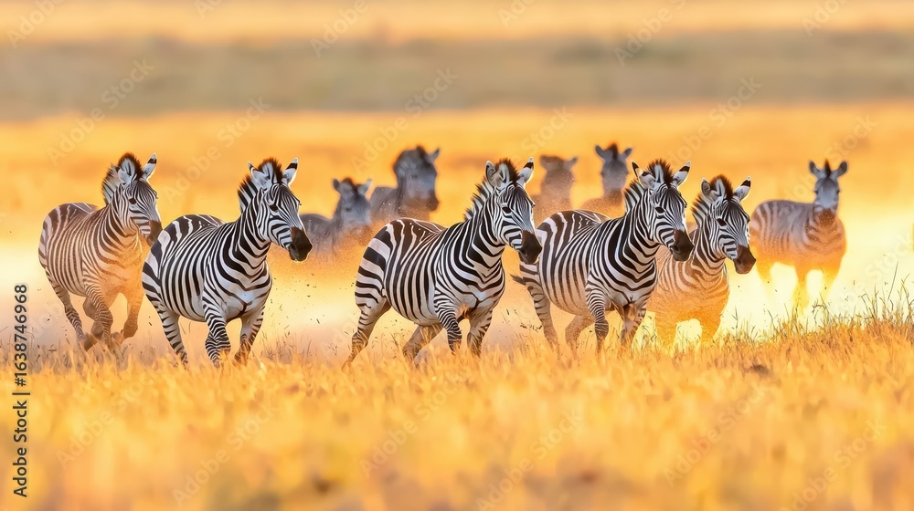 Fototapeta premium Zebras in golden hour a stunning wildlife image.
