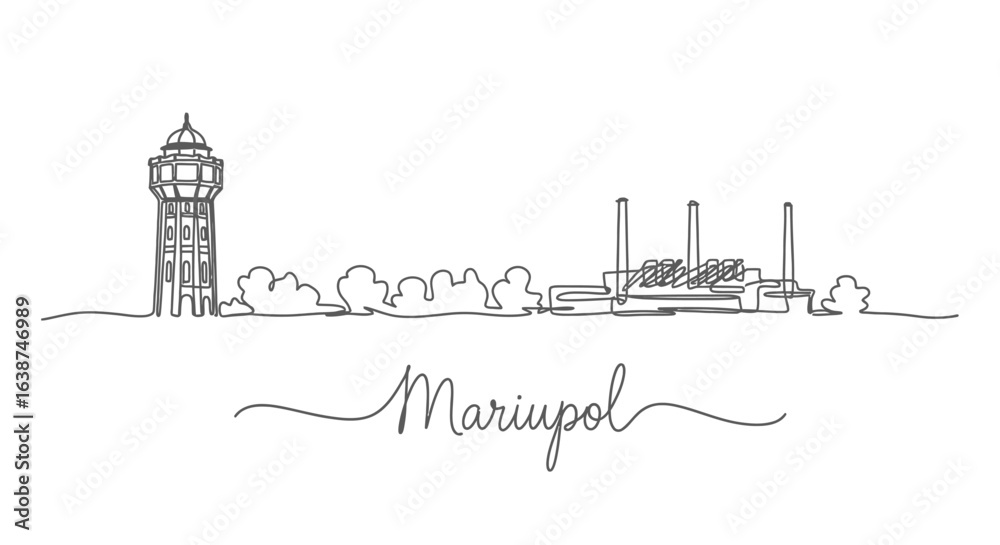 Fototapeta premium Mariupol skyline Single line art Vector.