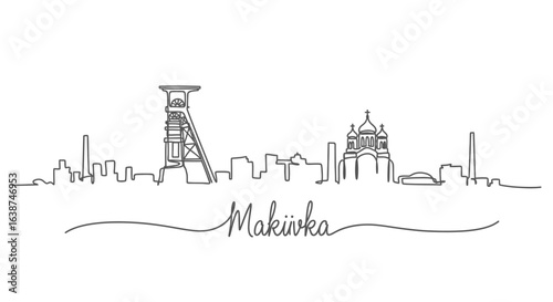 Makiivka with Ukraine Skyline Minimalist vector.