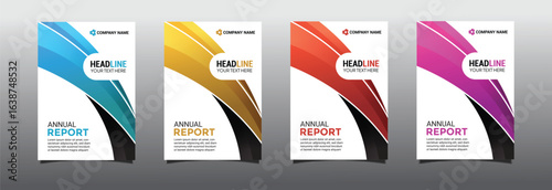 Modern annual report cover set with abstract geometric curves. Business design