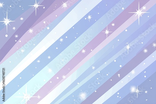 Pastel hues, diagonal stripes, scattered stars, and soft gradients