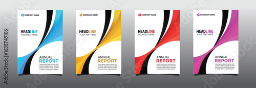 Modern annual report cover set with abstract geometric curves. Business design