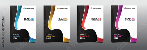 Modern annual report cover set with abstract geometric curves. Business design