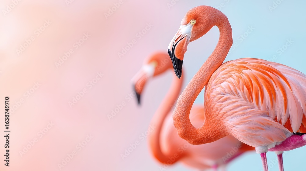 Obraz premium Elegant flamingo portrait soft pink hues.
