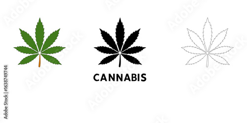 Cartoon Set Collection Cannabis Leaf Simple Logo Design Icon Digital For Your Use