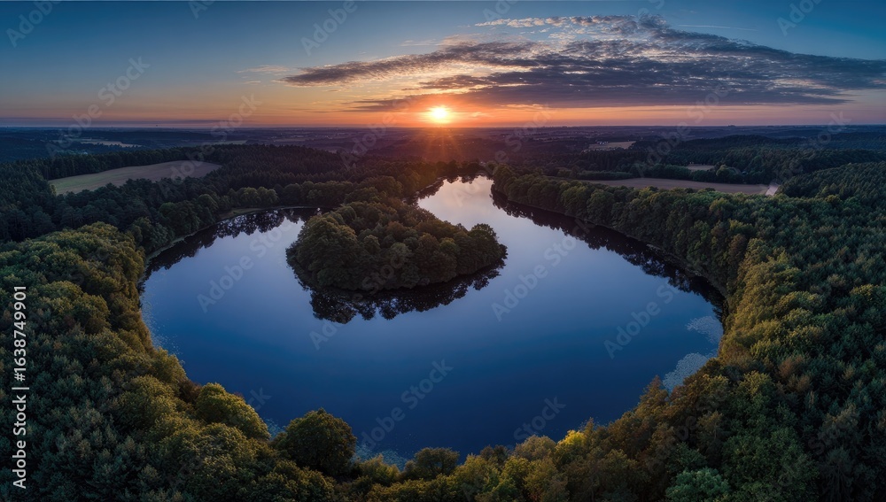 Fototapeta premium Serene lake curves under a vibrant sunset