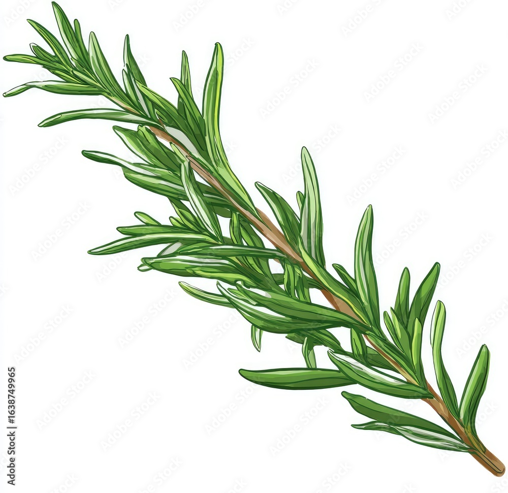 Fototapeta premium A sprig of fresh rosemary, detailed illustration