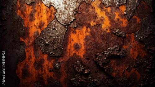 Molten Core: A Dramatic Abstract of Fiery Rust and Peeling Dark Metal