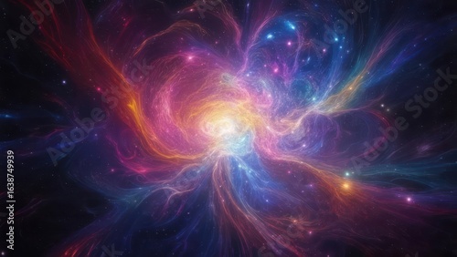 Vibrant Cosmic Nebula Swirl: Radiant Galactic Energy with Ethereal Pink, Blue, and Gold Hues