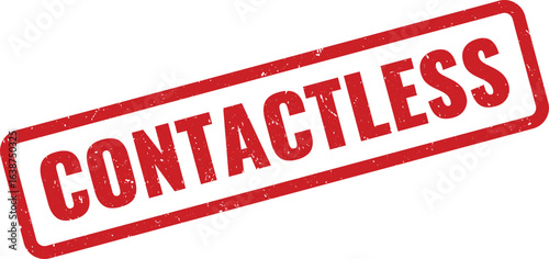 Red rectangle stamp with the word Contactless written in white distressed letters