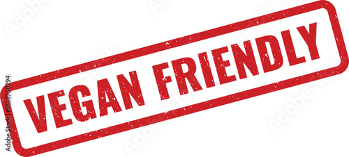 Red rubber stamp with textured effect indicating Vegan Friendly certification