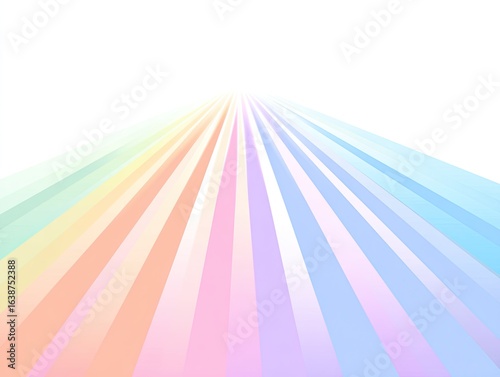 Pastel rainbow stripes radiate outward from a central vanishing point