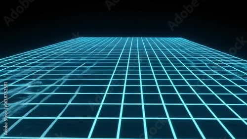 Abstract Blue Neon Grid on Dark Background with Low Perspective