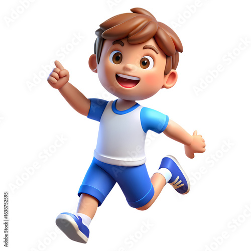 happy animated boy jumping with enthusiasm on transparent background