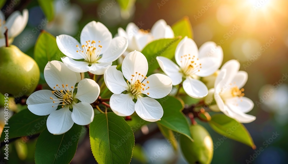 Pear tree blossoms with spring sunlight. Pear tree blossoms with spring sunlight.