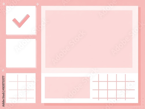 Pastel pink digital organizer with checkmark, empty boxes, and grid sections