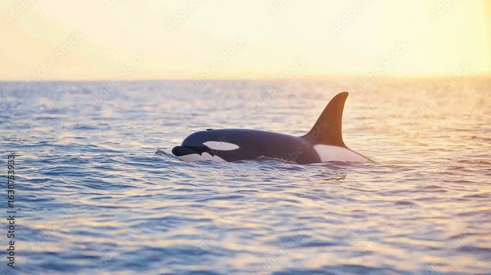 Obraz premium Orca at sunset a stunning wildlife photograph.