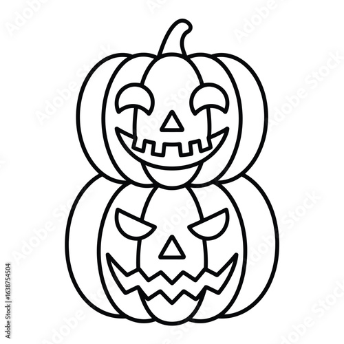 Two stacked halloween jack o lanterns outline drawing
